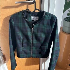 Green and Navy Plaid Suit Jacket - Claudie Pierlot - Size 36 / Small